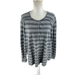 Lucky‎ Brand Thermal Henley Top Shirt Womens Size 3X Black White Striped Knit